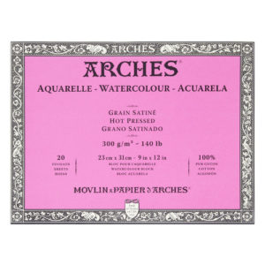 Papier Aquarelle Arches 300 GRS . Format 56×76 cm. Pack 10 Feuilles. Grain satiné.
